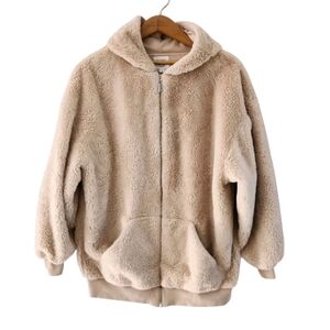 Lounge Apparel Beige Teddy Full Zip Hoodie Jacket Faux Fur Womens Size Small